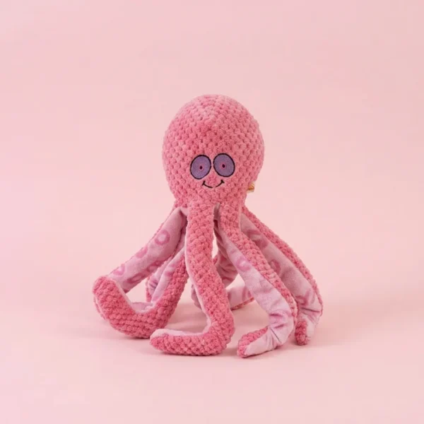 octopus_pink Crinkle Squeaky Octopus Dog Toy