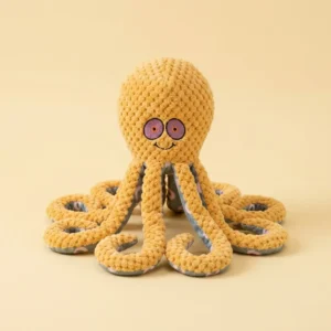 octopus_yellow Crinkle Squeaky Octopus Dog Toy