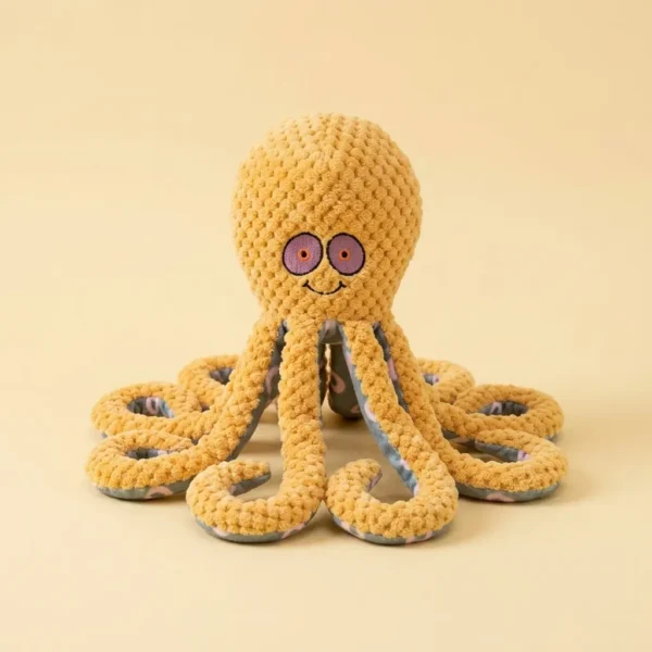 octopus_yellow Crinkle Squeaky Octopus Dog Toy